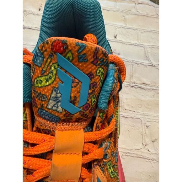 Adidas Men's Size 6 SM Dame 7 Basketball Shoes Orange Maximalist Doodle Print - Picture 10 of 16